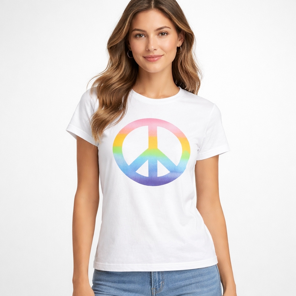 SO White Peace Sign Tee - Rainbow Colors